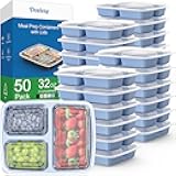 50 Pack (100-Piece) 32 oz Meal Prep Containers Reusable with Lids 3-Compartment, To Go Take Out Plastic Food Storage Containers, Sturdy Leakproof Food Safe, Microwave Freezer Dishwasher Safe, Blue