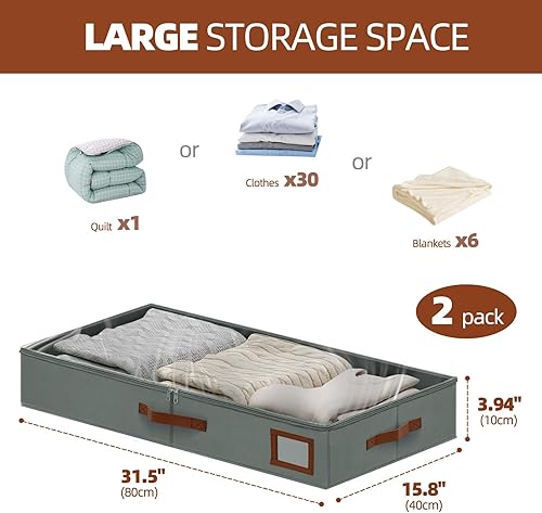 Miniatura 2 de Contenedores de almacenamiento de 4 pulgadas para debajo de la cama, paquete de 2 contenedores grandes de almacenamiento debajo de la cama con tapa