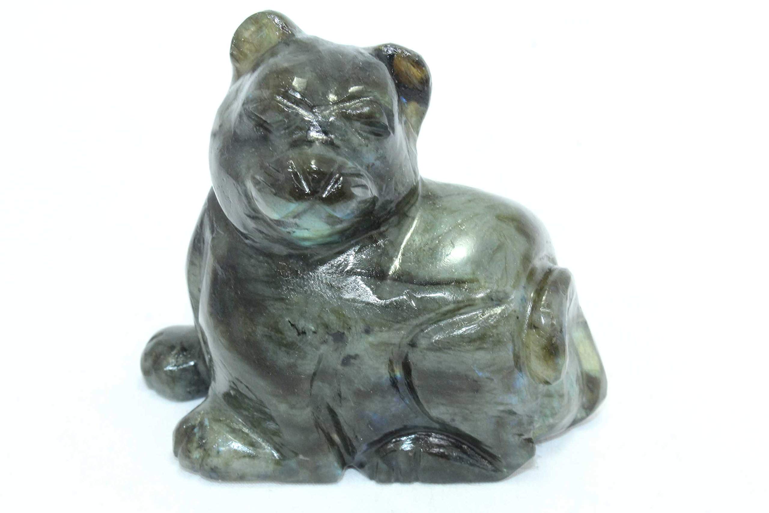 Statue chat en labradorite naturelle artisanale 277g - Rajasthan Gems