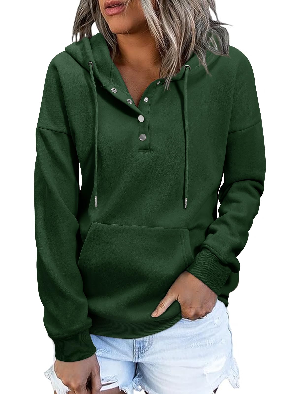 Xnova Sweats à Capuche Polaire Femmes Chaud Décontracté | Boutonné Hoodie Basic Casual Sweatshirts Pullover Tops avec Poche, Cordon de Serrage Manches Longues Automne Hiver