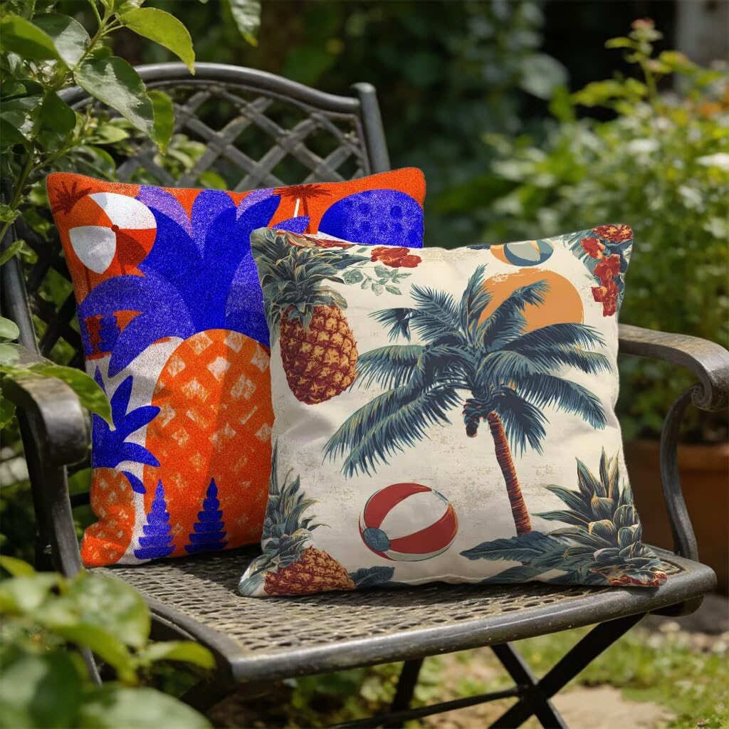 Housse De Canapé 65x65 cm Lot de 2 Couleur Coussin Canape 65 x 65 Coussin Decoratif Lin Coussincarré Paysage Impression Recto Verso avec Fermeture éclair Invisible Printemps Été Décoration M-974642