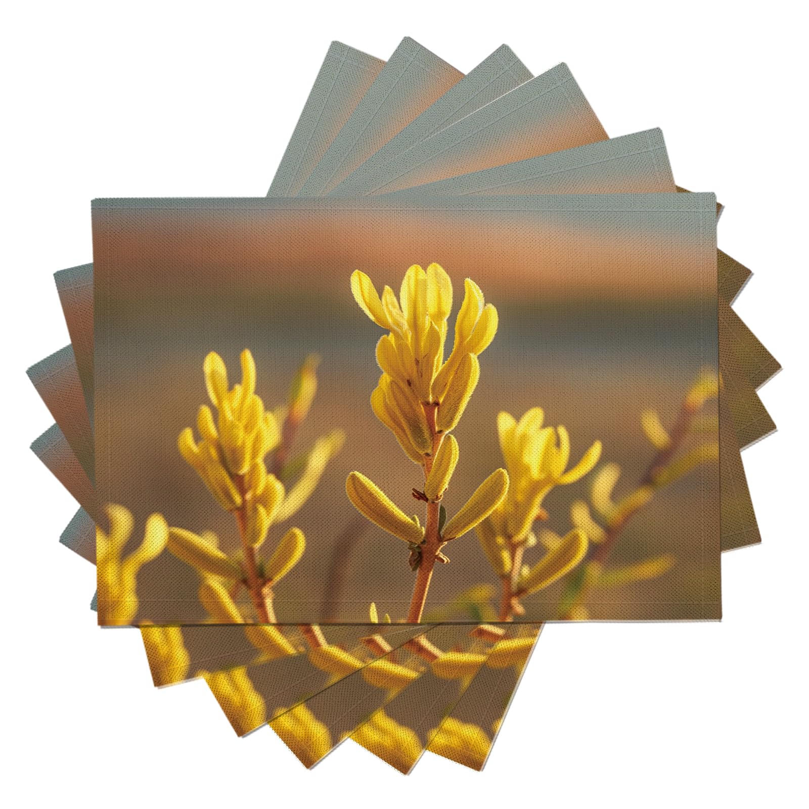 Set di 8 Tovagliette Americane Lavabili Cotone Lino Paesaggio desertico - Tovaglietta Americana Resistenti al Calore Durevole Boccioli gialli - per Colazione Pranzo 30×45 cm