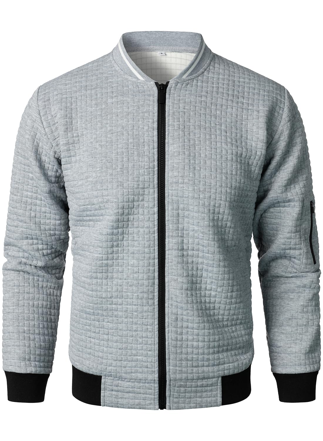 HOOD CREW Men’s Lightweight Casual Jackets Varsity Bomber Jacket Coat with Zipper Grey S