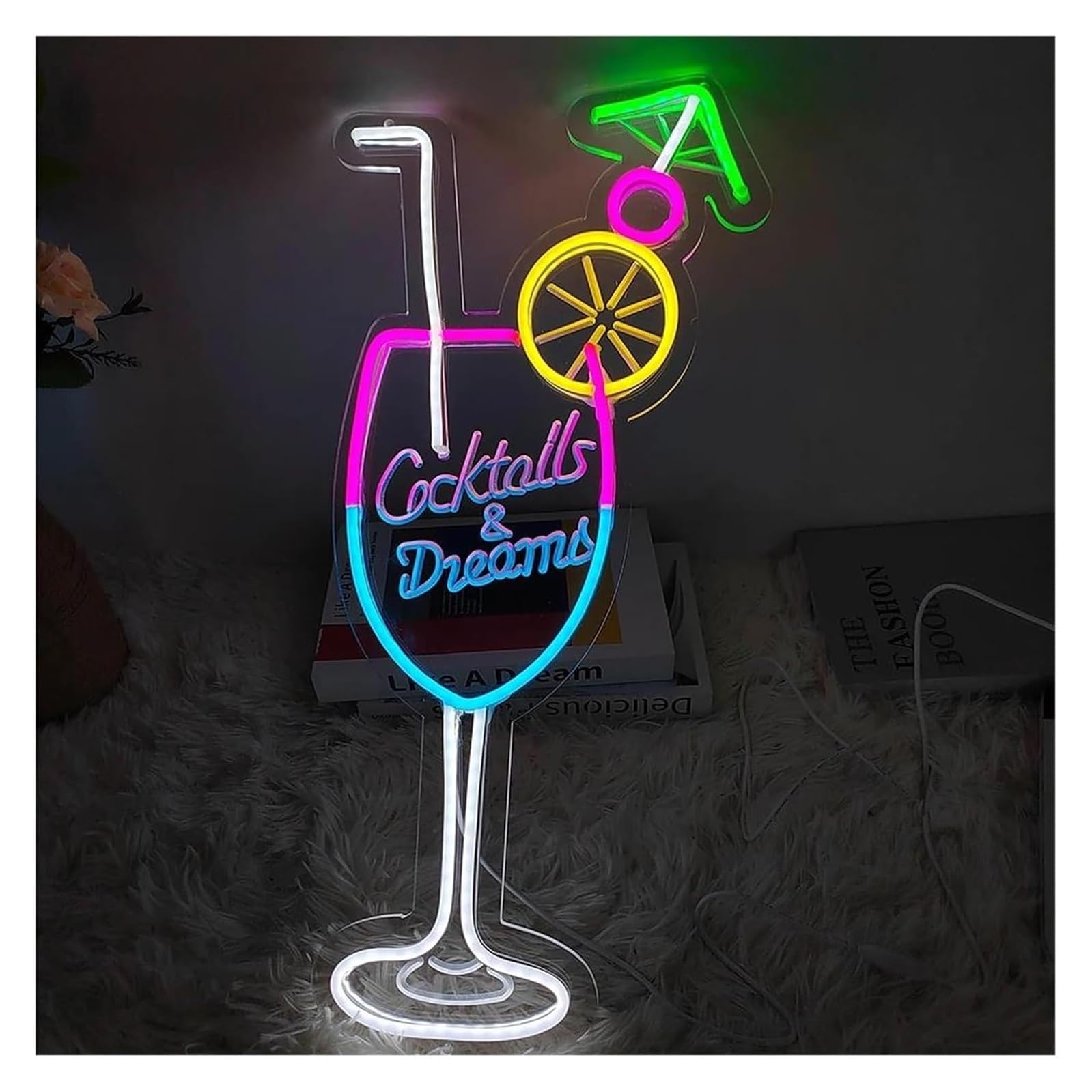 Lámpara de pared neón relajante para cócteles, 55 cm (21,6 pulgadas)