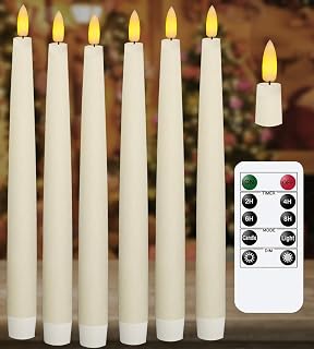 Upgraded Real Wax LED Flameless White Taper Candles with Remote, KSWING 6 PCS Candlesticks Battery Operated 3D Flickering - 9.6" Long Realistic Fake Candle Sticks for Home/Wedding/Fireplace Xmas Decor