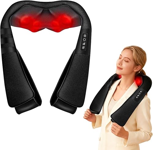 Masajeador de cuello y espalda, masajeador de cuello y hombros con calor, masajeadores de hombro para aliviar el dolor de tejido profundo,