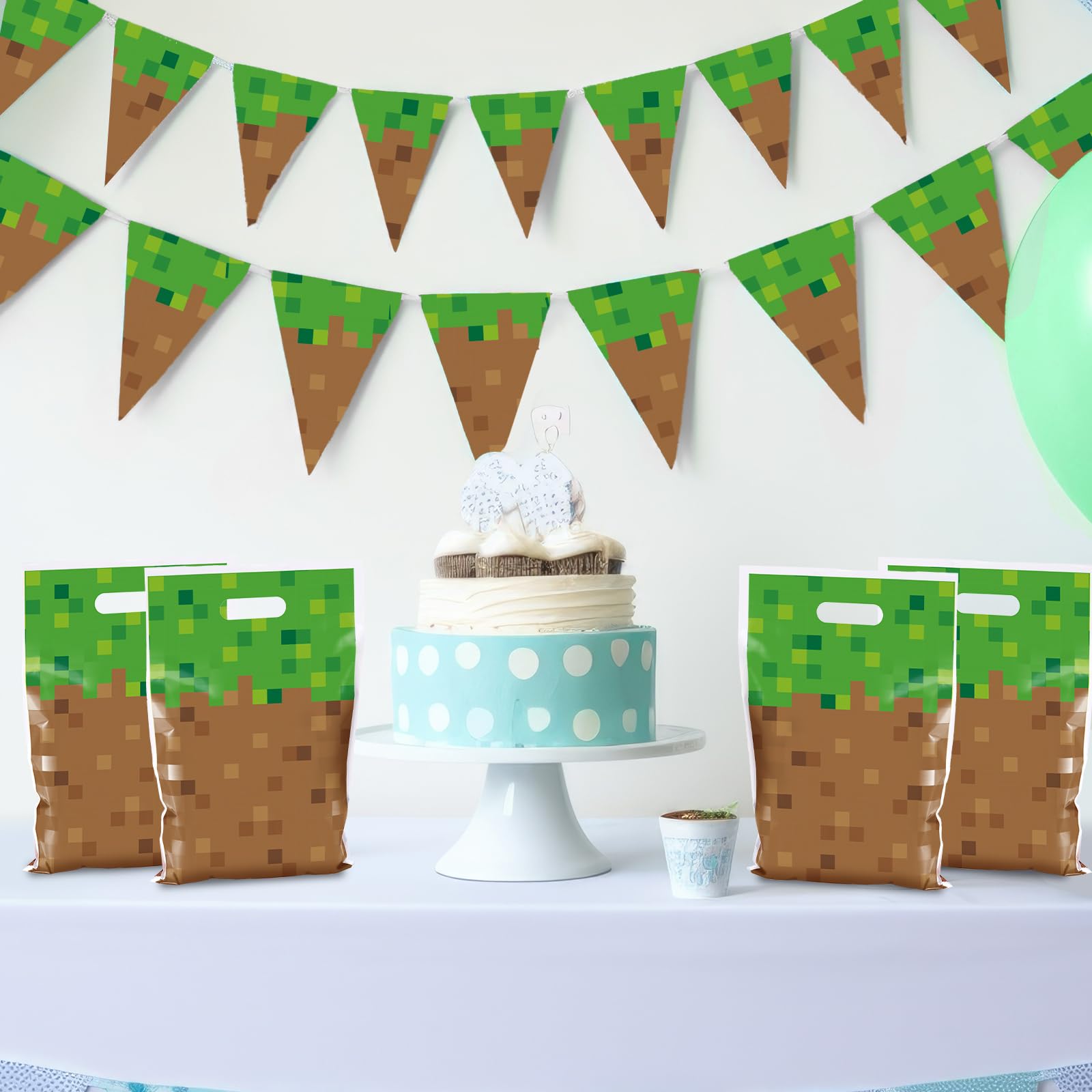 50Pcs Pixel Birthday Party Favors Bag Mining Pixel Plastic...