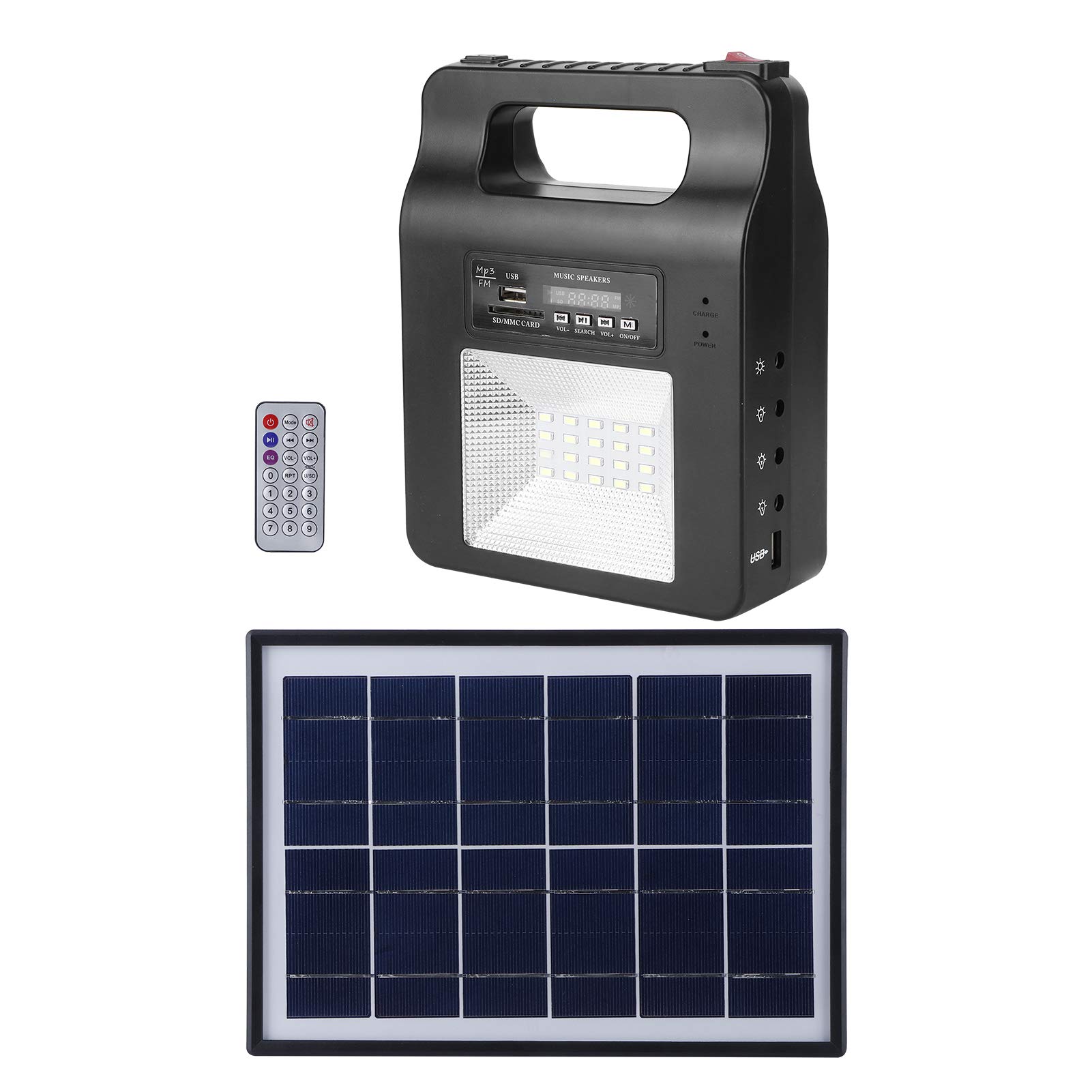 Générateur Solaire Portable Power Station Générateur de Batterie Portable avec Générateur Solaire avec Haut-parleur FM Chargeur USB Ampoule de Panneau Solaire pour L'extérieur Camping Voyage D'urgence