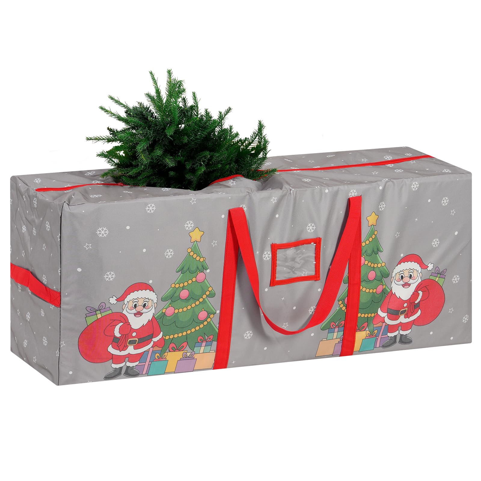 TaoQ C 9 Ft Christmas Tree Storage Bag, Waterproof Heavy Duty Oxford, Large Christmas Tree Bag with Handles and Sleek Zipper for Christmas Wreath Ornaments, Grey