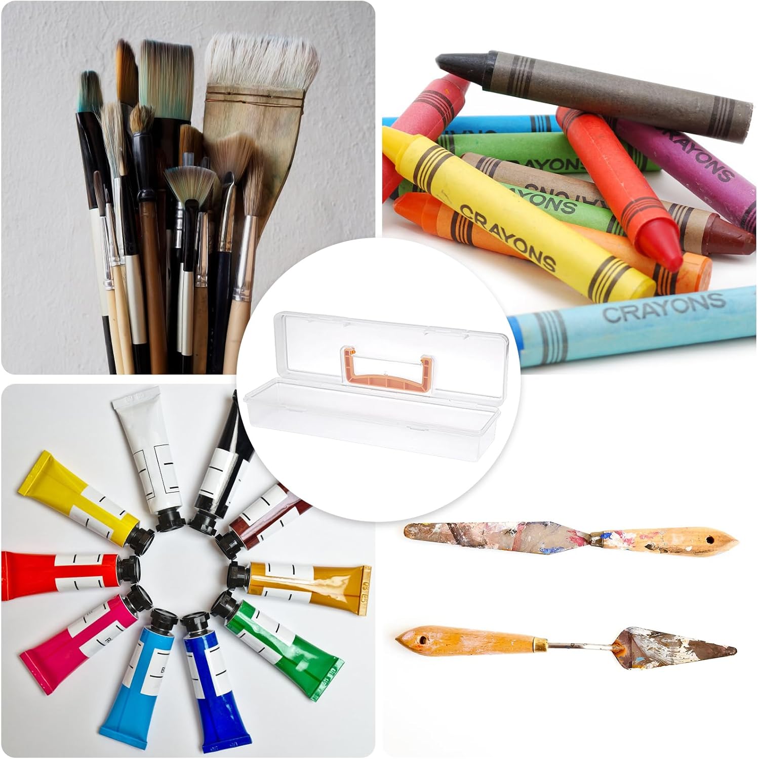 BTSKY 1 Pack Clear Plastic Painting Brush Container with Yellow Handle, Portable Long Paintbrush Case, Drawing Tools Storage Box, Practical Art Supply Organizer for Artist Crafters, 13.1"x3.7"x2.4" - Image 9