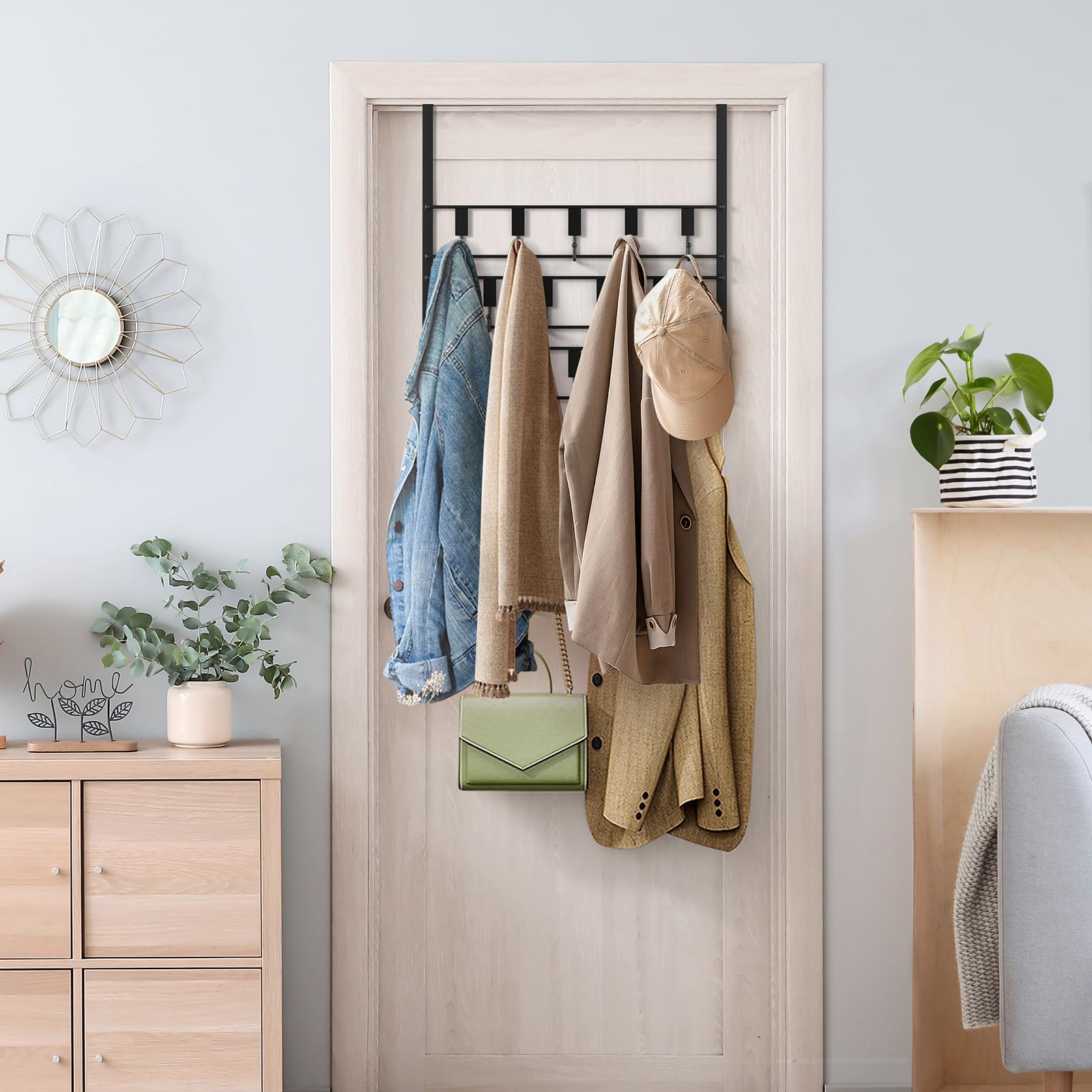 PAPAGIFTREE Over The Door Hooks, 14 Hook Over Door Hanger Over The Door Hooks for Hanging, Over The Door Towel Rack Door Hanger Hook for Bathroom, Over The Door Hanger for Bedrooms (Black)