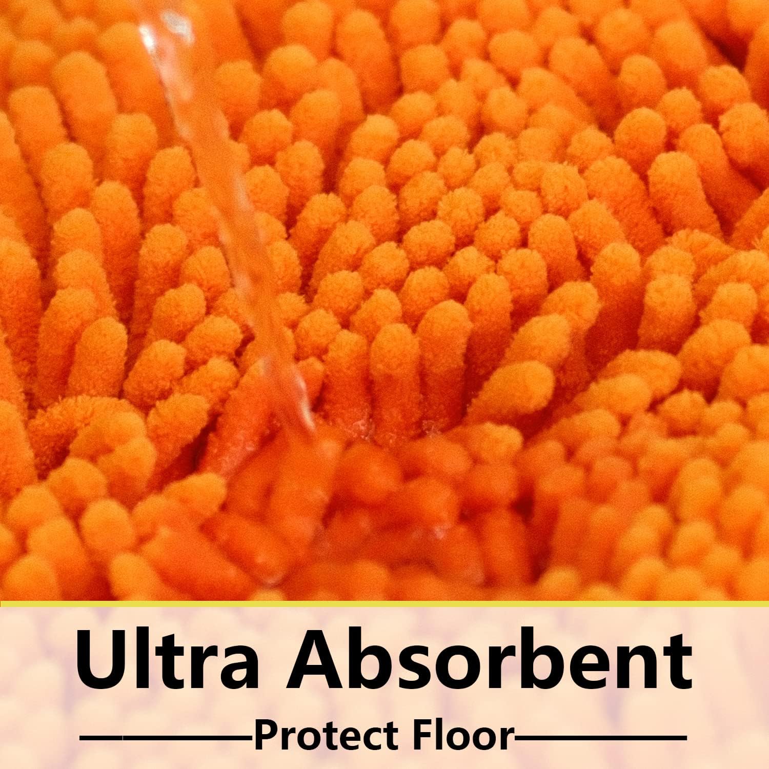 Bathroom Rugs Chenille 3-Piece Extra Soft and Absorbent Shag Bathroom Rugs, Machine Wash Mat, Strong PVC Non-Slip Underside, Plush Carpet Mats (Orange)