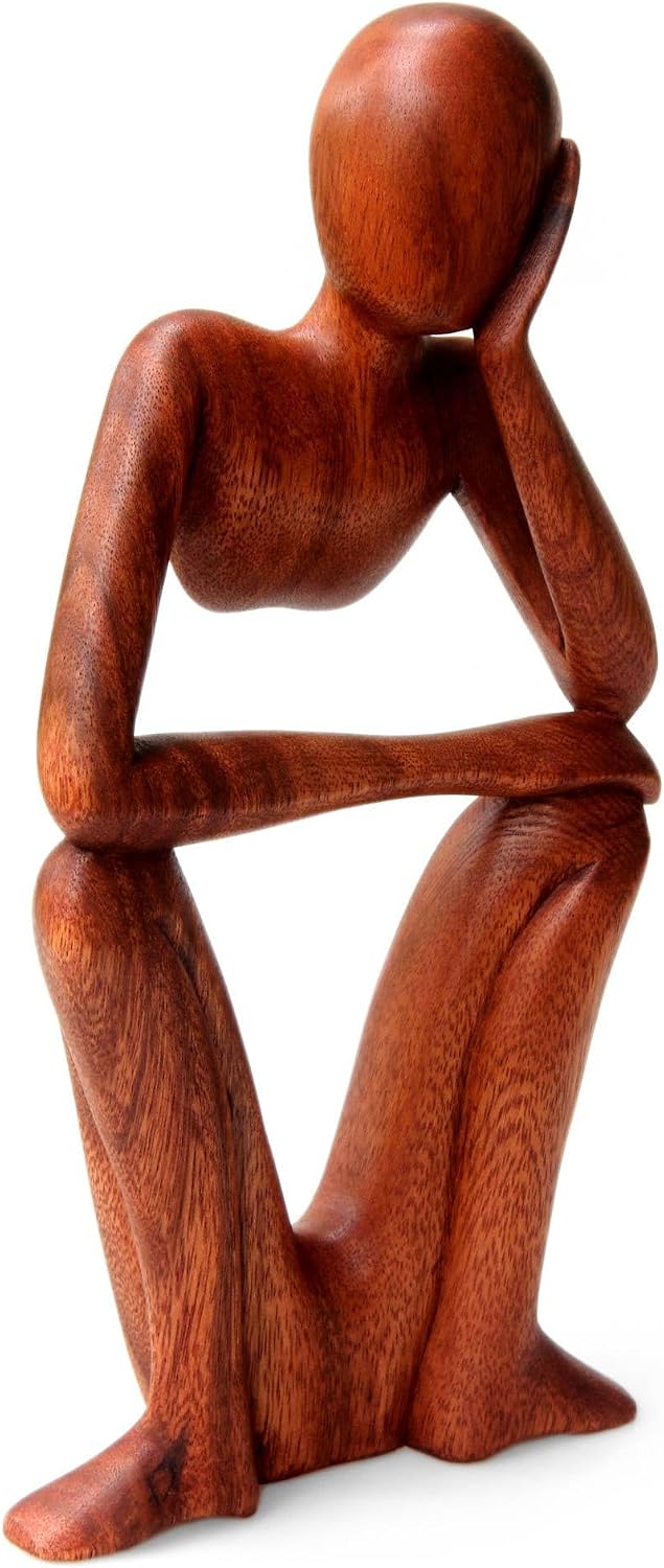 NOVICA Artisan Handmade Wood Sculpture Modern Abstract Balinese Brown Indonesia Natural Materials Thought Meditation Nature Eco Friendly Geo Decor [11.75in H x 6in W x 2in D] 'Thinking of You'