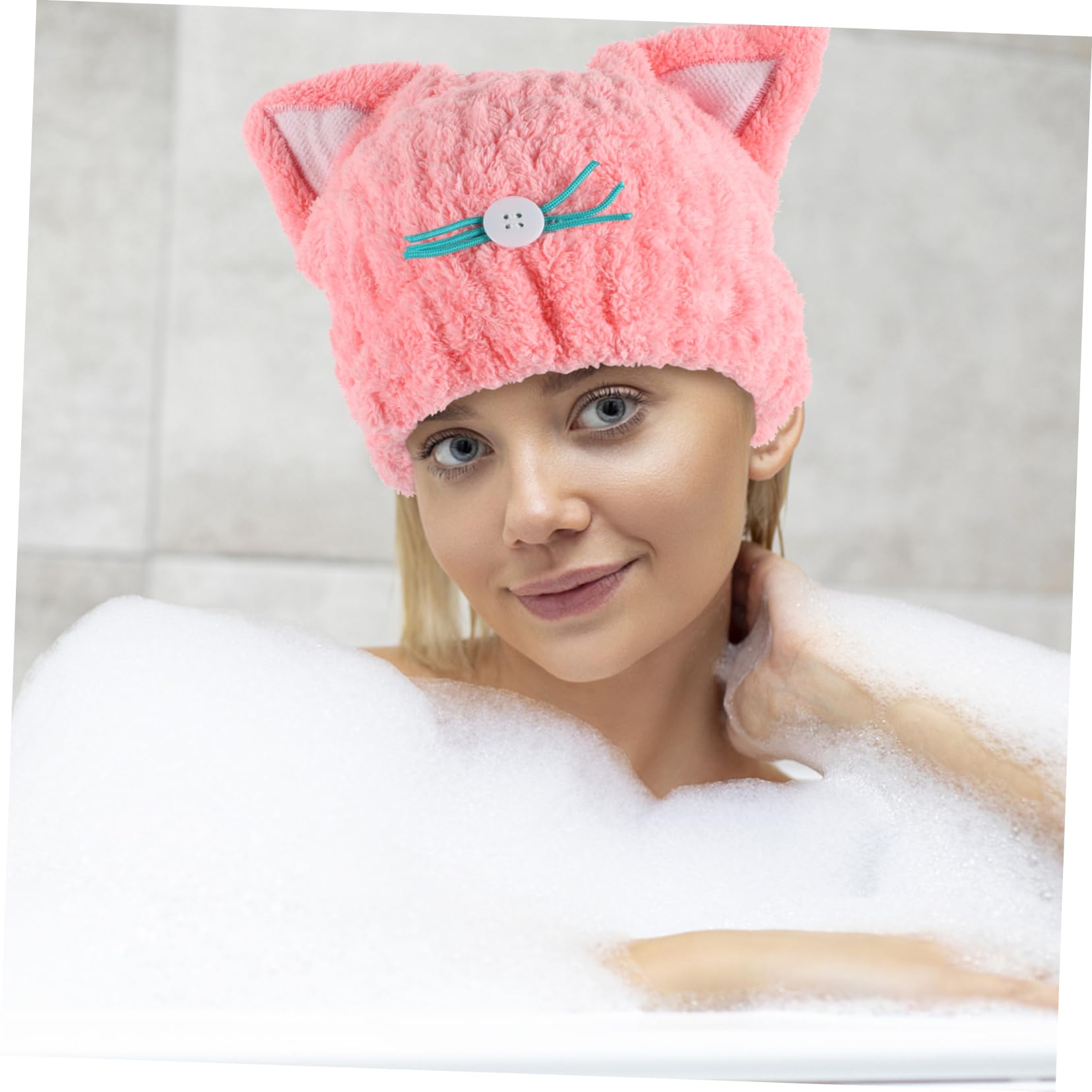 DOITOOL 3piezas Toalla De Secado De Cabello Diseño De Gato Cartoon Gorro De Microfibra Super Absorbente para Mujeres para Secar Cabello Rizado Liso o Tratado Towel Hat para Ducha y Baño