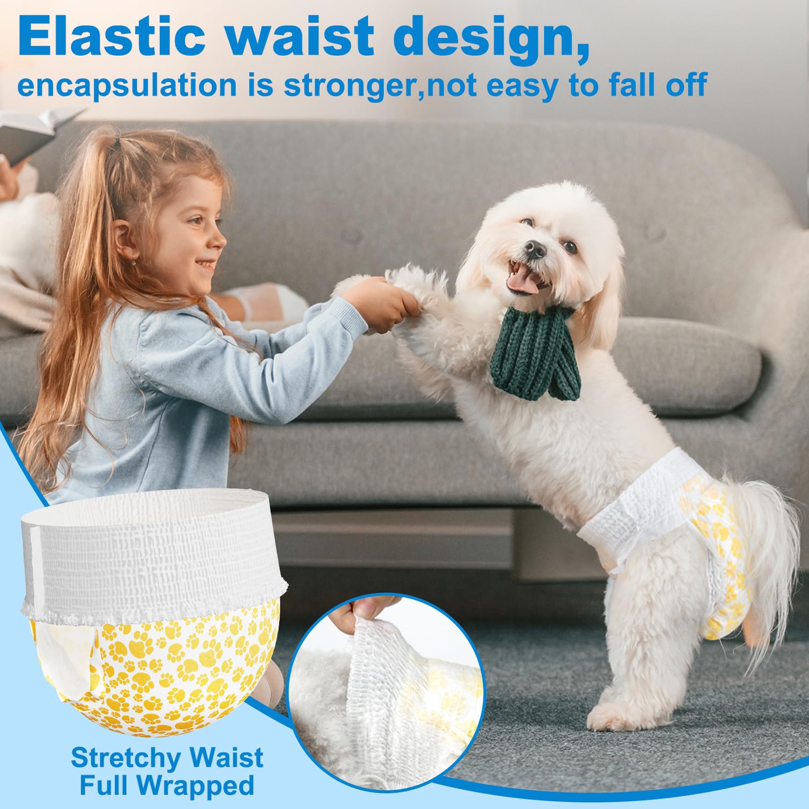 Flying Paws Pannolini Cane Femmina, XL-30, Pannolini per Cani Femmina con Elastico in Vita Completamente Avvolti, Assorbimento a Tutto Tondo e a Prova di Perdite, Usa e Getta Per Cani