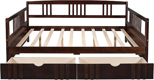Miniatura 3 de Bellemave Sofá cama de tamaño matrimonial, sofá cama matrimonial con almacenamiento, sofá cama de madera con cajones, marco de sofá cama completo