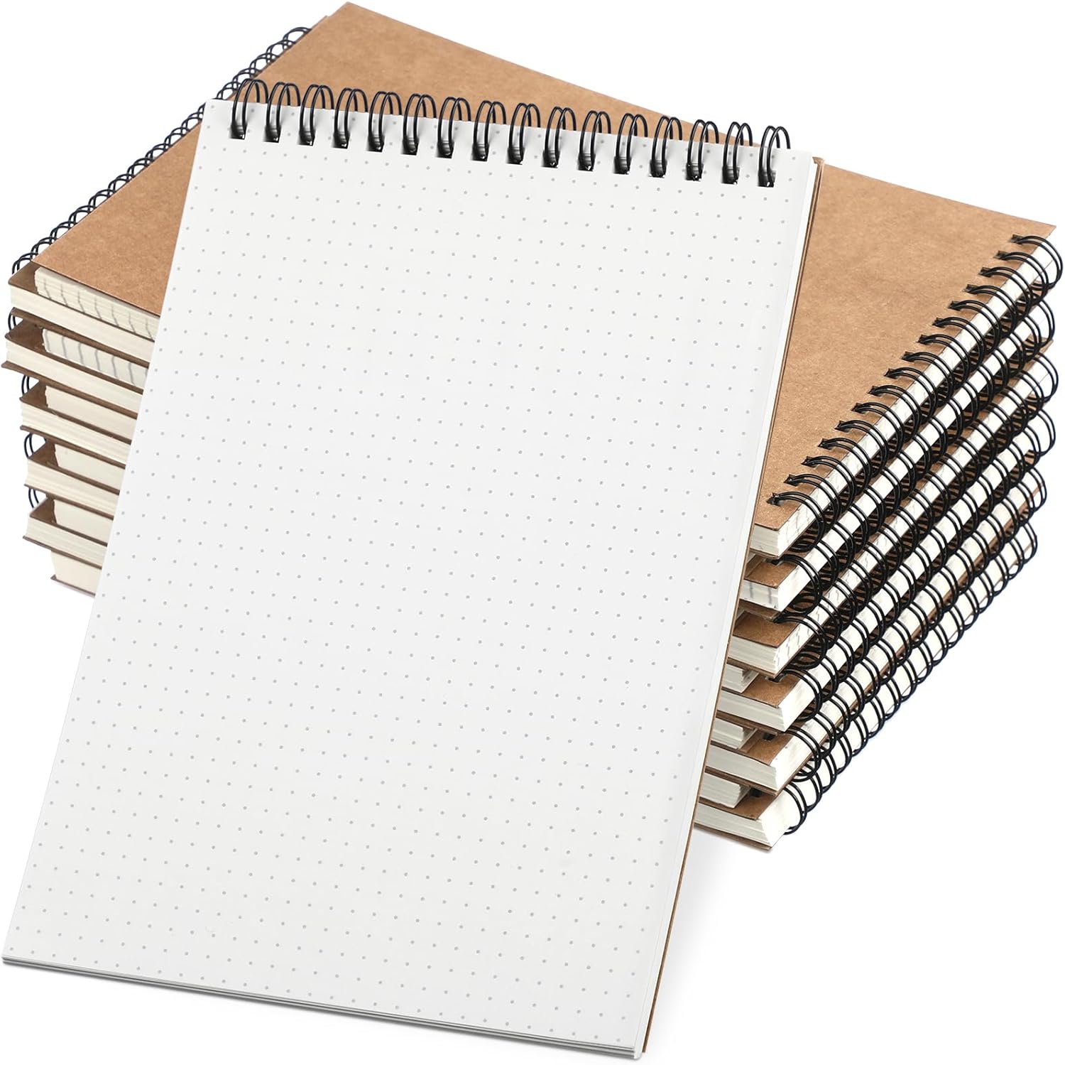Engrowtic 12 Pcs Dot Grid Notebook Top Spiral Notebook A5 Size Bullet Dotted Paper Hardcover Dot Journal 8.3''x 5.8'' 140 Pages Spiral Notepads for Sketching Drawing Writing School Office (Brown)