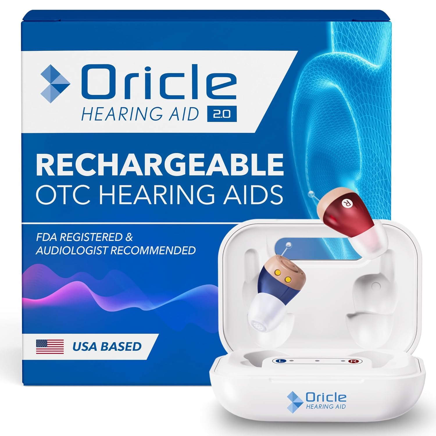 Oricle Standard 2.0 Hearing Aids for Seniors - Oricle Hearing Aids for Adults with Advanced Noise Cancellation - Easy Volume Control with Portable Charging Case