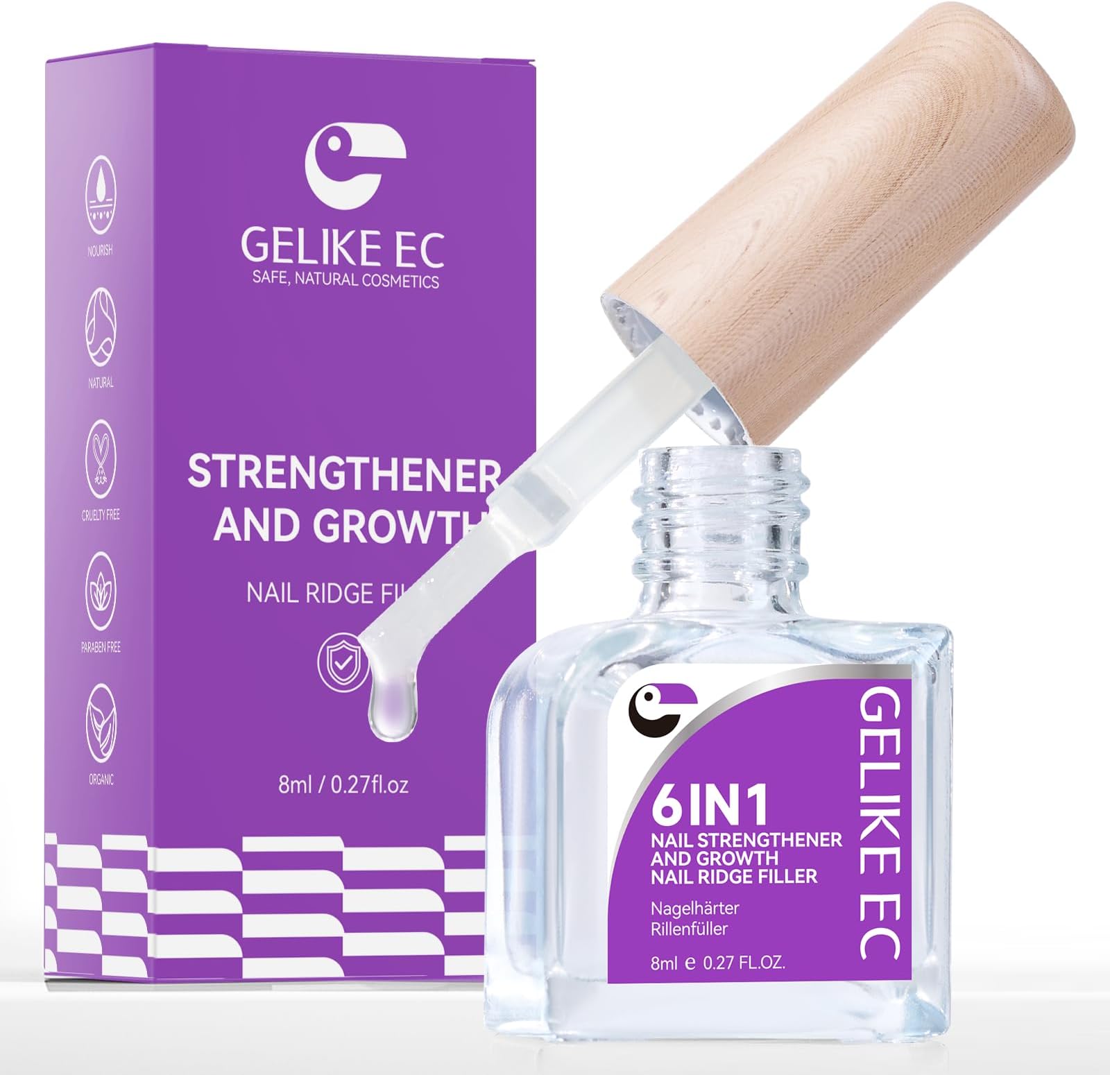 Women Nail Strengthener Protein for Daily: Clear Gelike EC 6 in 1 Nail Treatment for Weak and Damaged Nails Everyday - Nail Polish Hardener for Home Salon Travel Spa Gift