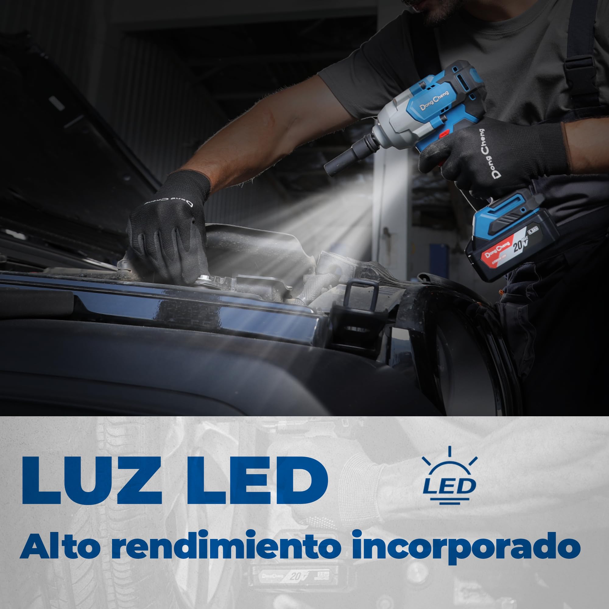 Llave de impacto inalámbrica Dong Cheng 20V sin escobillas, par alto 698 Nm, 2200 RPM, 4 modos, llave de impacto de 1/2 pulgada con caja de almacenamiento, incluye 2 baterías 4,0 Ah y cargador