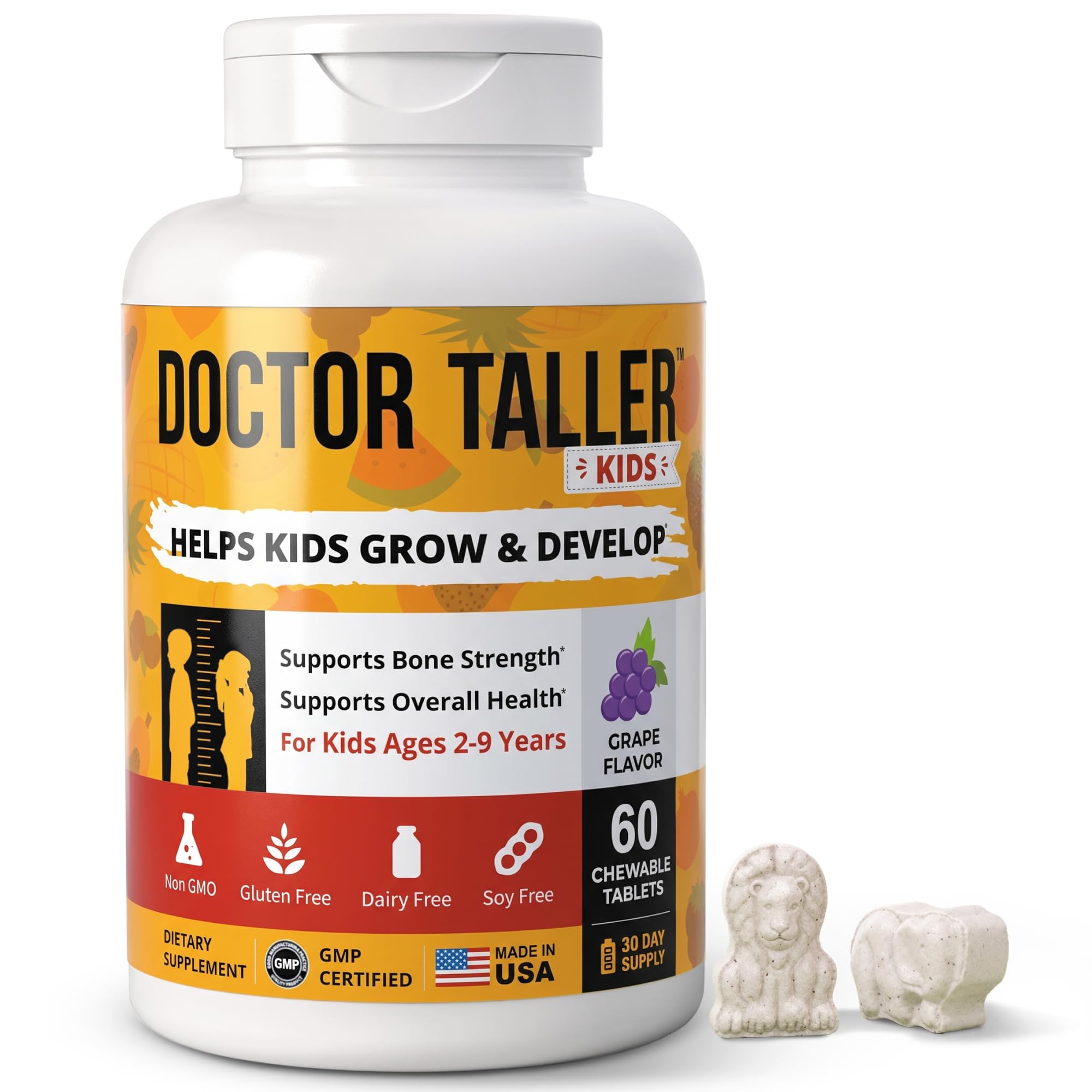 Doctor Taller Kids - Kids Multivitamins, Toddler Vitamins - Support Bone Strength, Enhanced Immunity with Calcium, Multivitamins for Ages 2 to 9 - Grape Flavor - 90 Chewable Tablets | 6 Weeks Supply — Amazon image 9