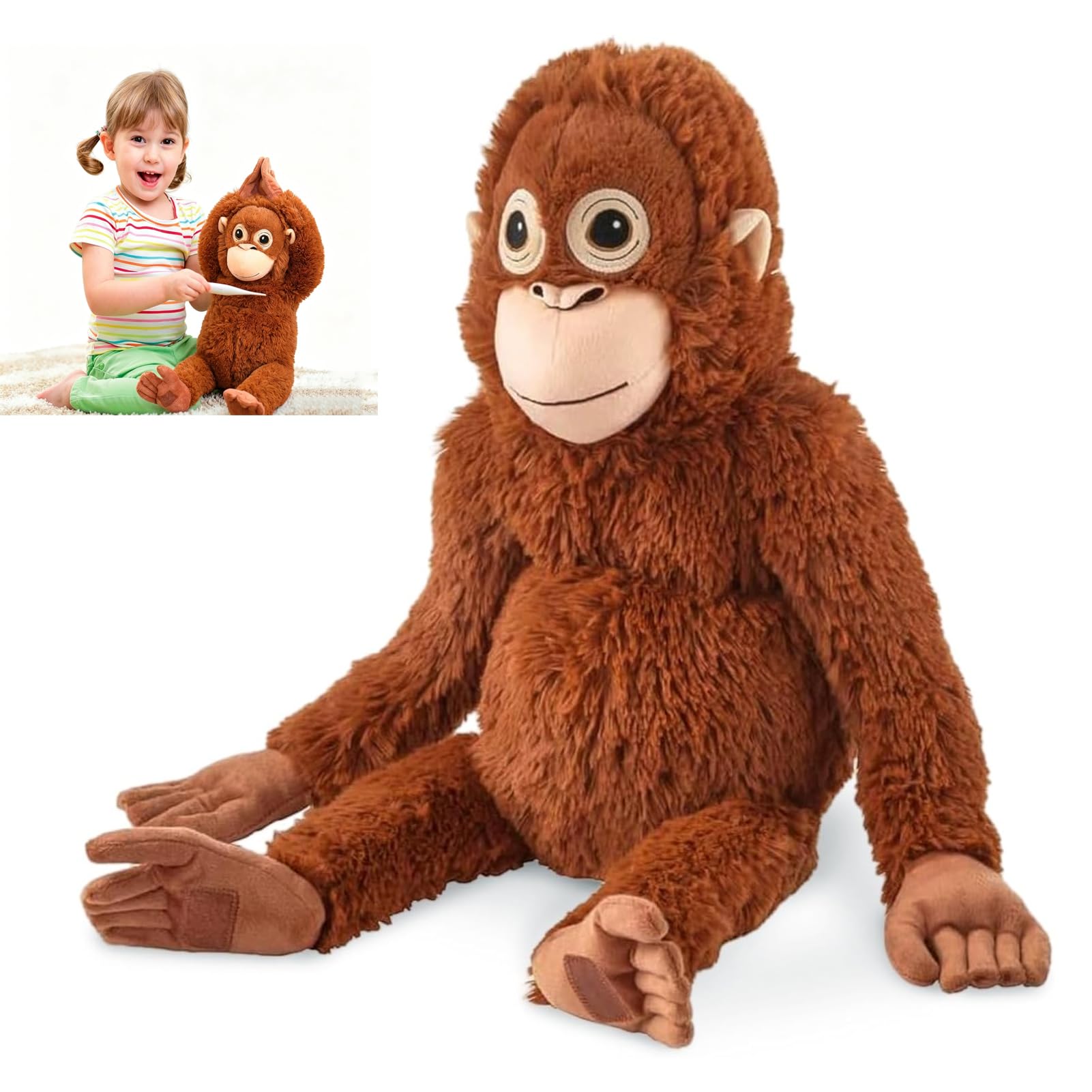 WENXUKHV Punch Monkey Plush 60cm Large Orangutan Soft Cuddly Toy Eco-Friendly Plushies Material Realistic Cuddly Monkey Plush For Kids Washable Monkey Plush Toy For Kids Adults