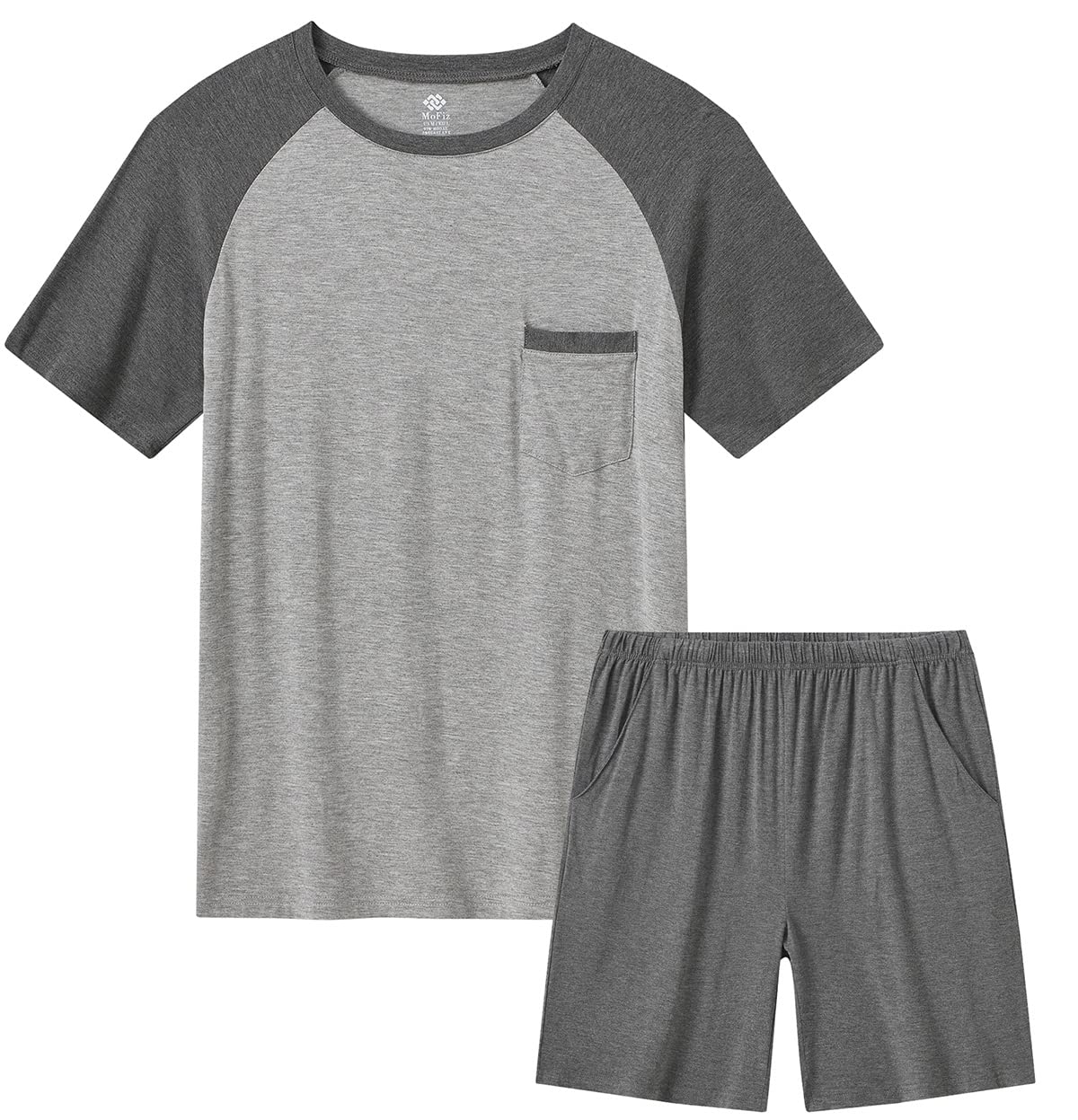 MoFiz Men's Sleep Sets,Modal Pajamas Set Ultra Soft Sleepwear Short Sleeve Top & Bottom PJS Lounge Set 2 pieces