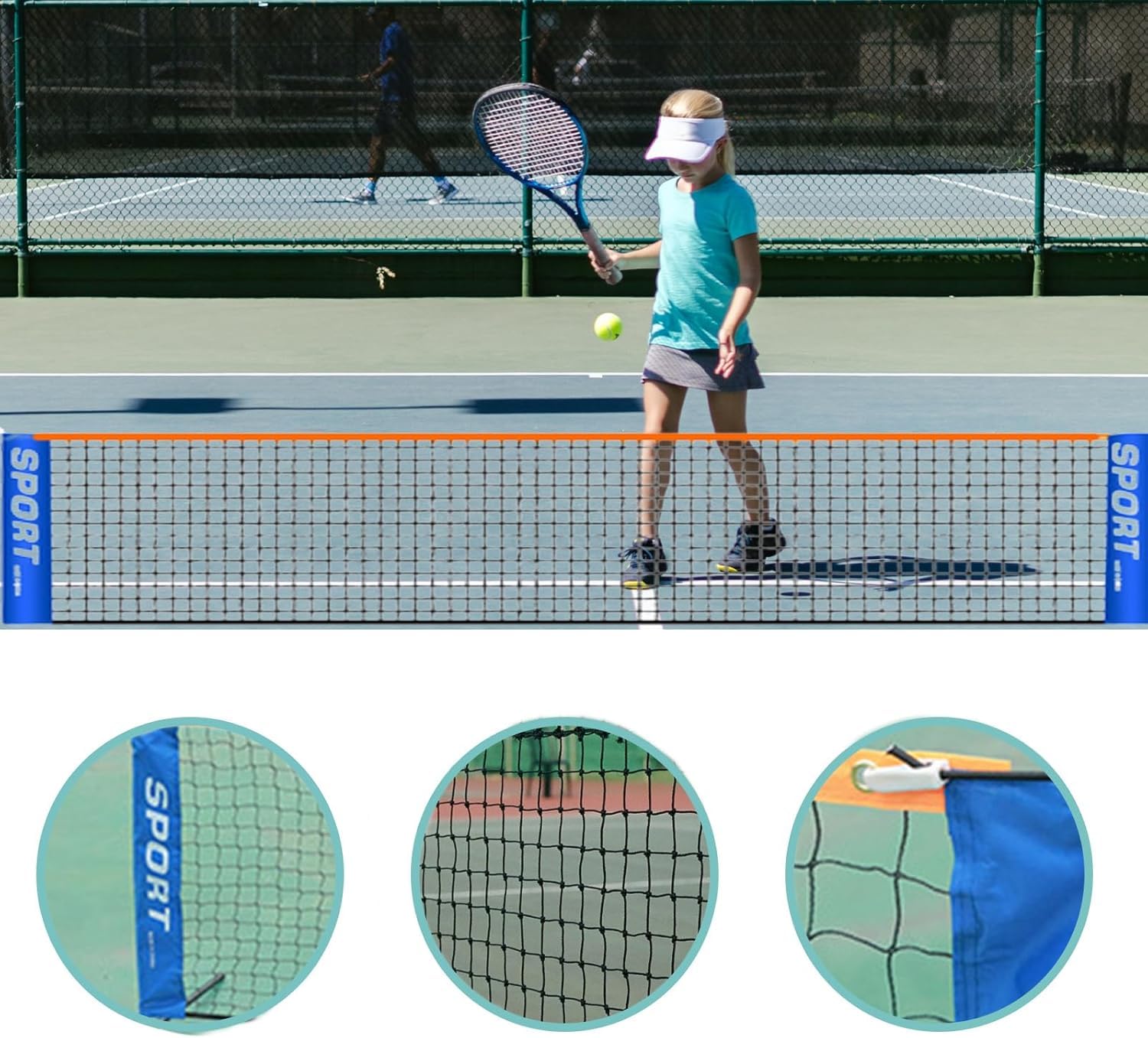 Rete da tennis portatile 3-6 m, multi-sport per badminton, pallavolo, senza telaio, da giardino