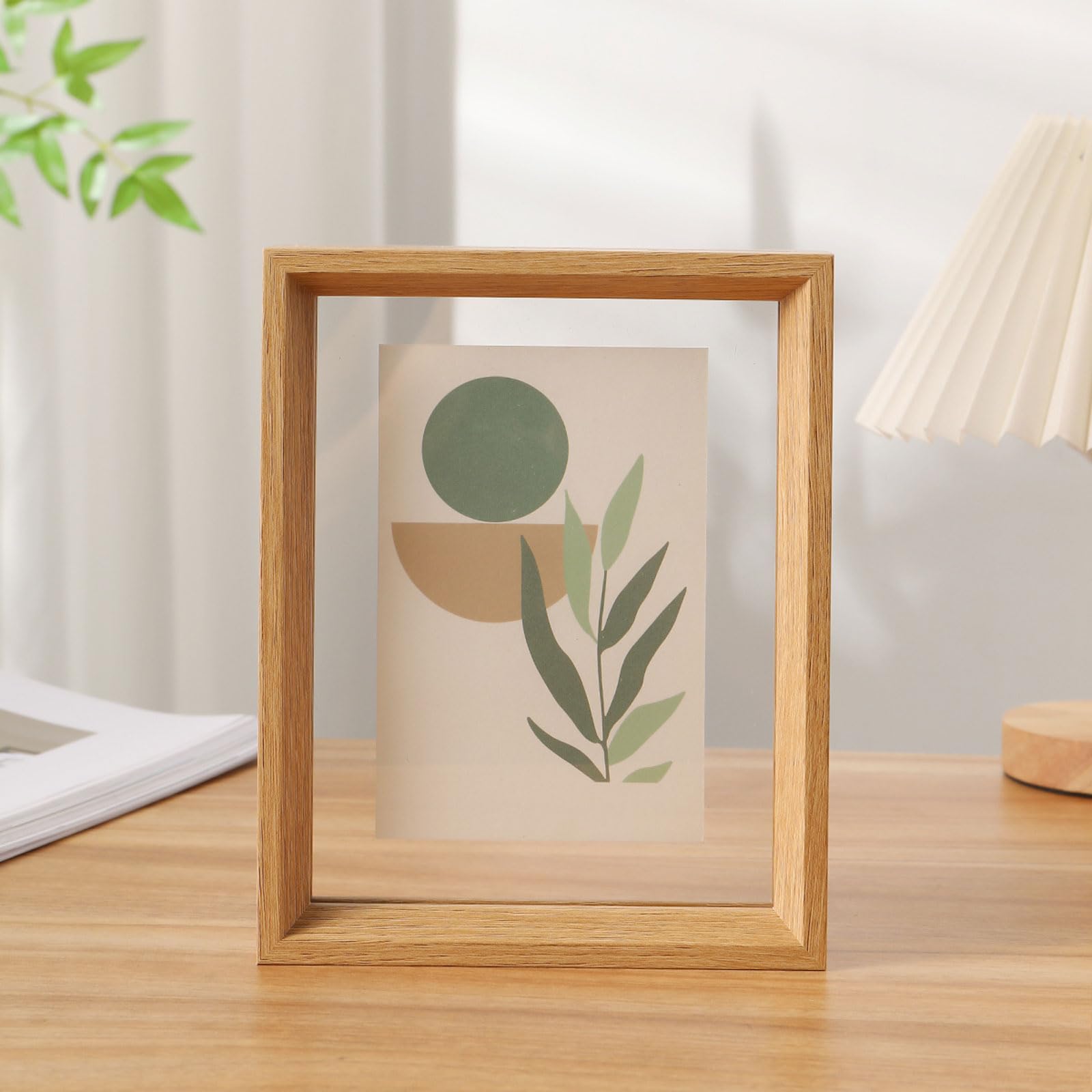 Double Sided Floating Photo Frame, 2-Sided Wood Acrylic Frame, Dustproof, MultiColor, MultiSize, Postcards, Photos, Specimens(Original Wood Color,A3)