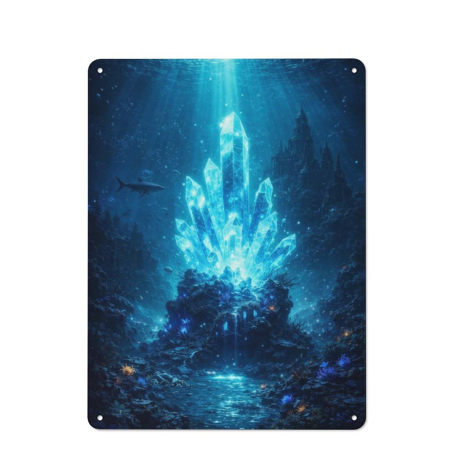 Junmoney Style-5 Vintage Tin Sign 40X30cm With Underwater Crystal Castle For Man Cave Or Games Room, For Vintage Wall Decor Fans, For Metal Sign Collectors
