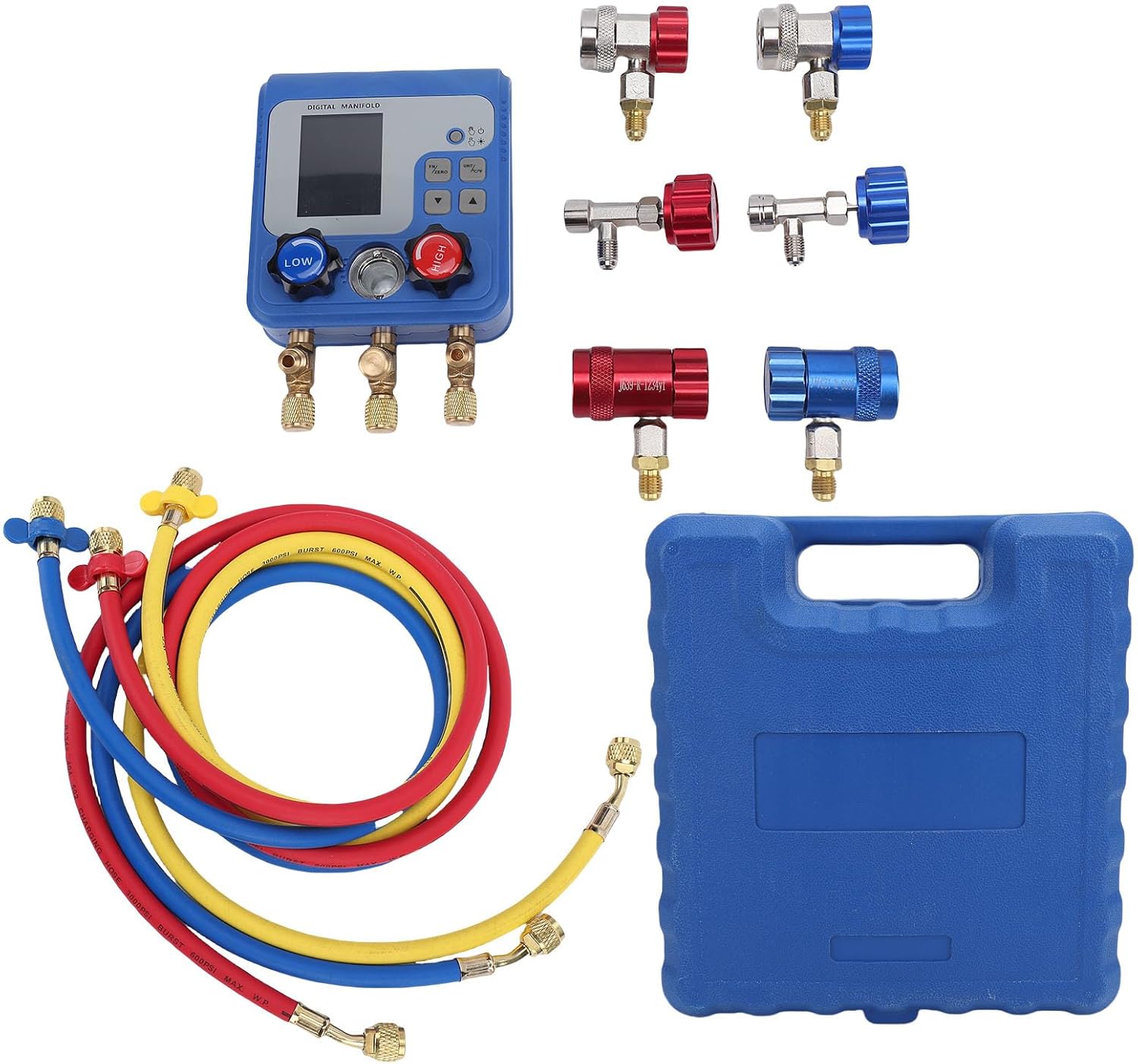 Luocute HVAC Digital Manifold Gauges Set, 3 Way Digital AC Manifold Gauges Set with Dual Pressure Test for R410A R32 R134A R22 Refrigerants Recharge Air Conditioning Refrigeration