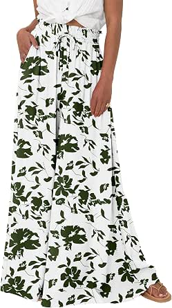 BTFBM Long Skirts for Women Summer 2026 Elastic High Waist Flowy A Line Casual Boho Tiered Floral Maxi Skirt Pockets