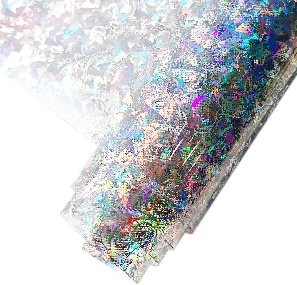 HYANG Transparent Rose PVC Super Clear Holographic Vinyl Faux Leather Sheets 1 Roll 12" x 53" (30cm x 135cm) for DIY Bows Earrings Bags DIY Crafts Making