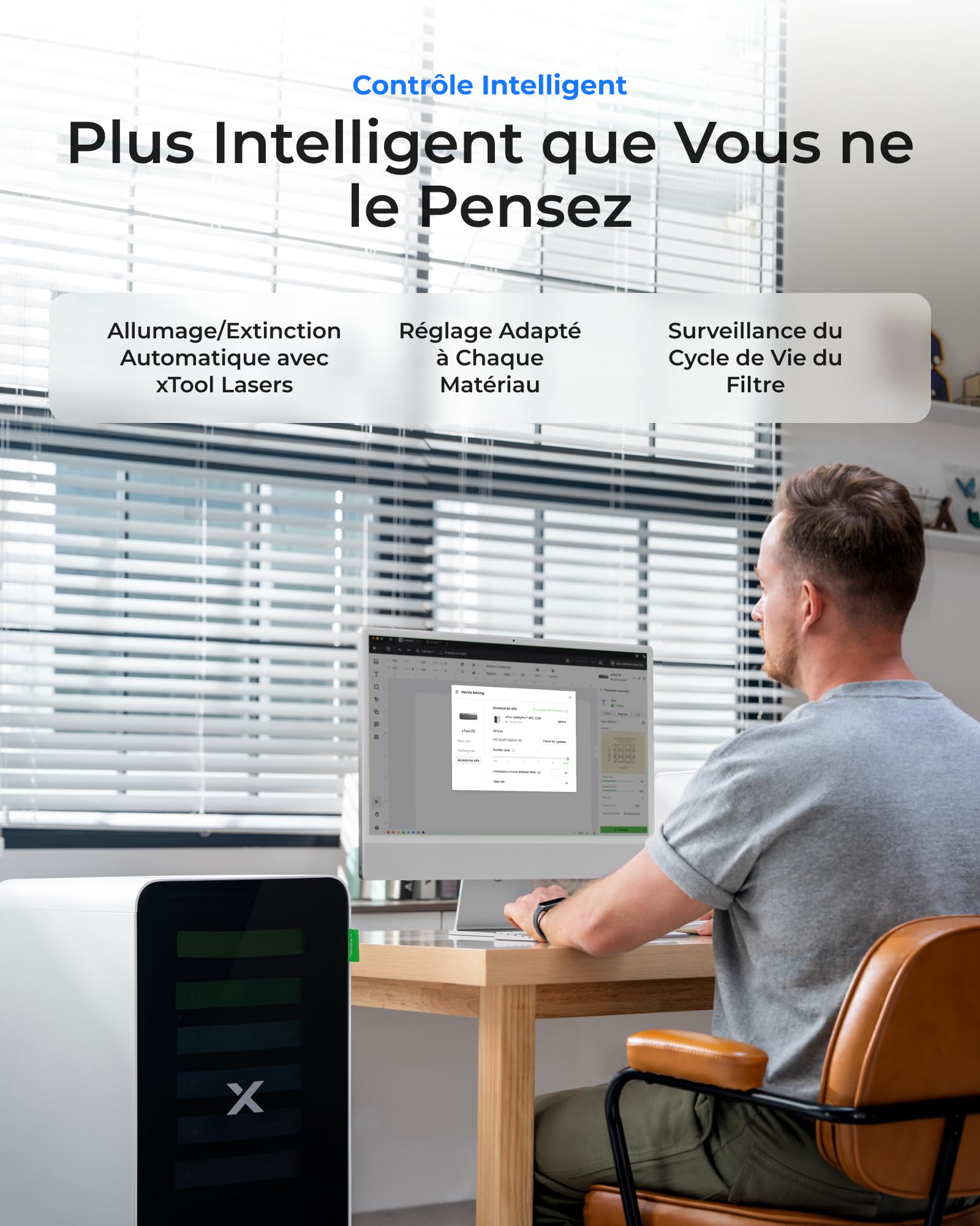 xTool SafetyPro AP2 Purificateur de Fumée pour Imprimante 3D et Graveur Laser, Filtration à 6 Couches, Système SuperCyclone, 10x Durée de Vie du Filtre Longue, Synchronisation Automatique