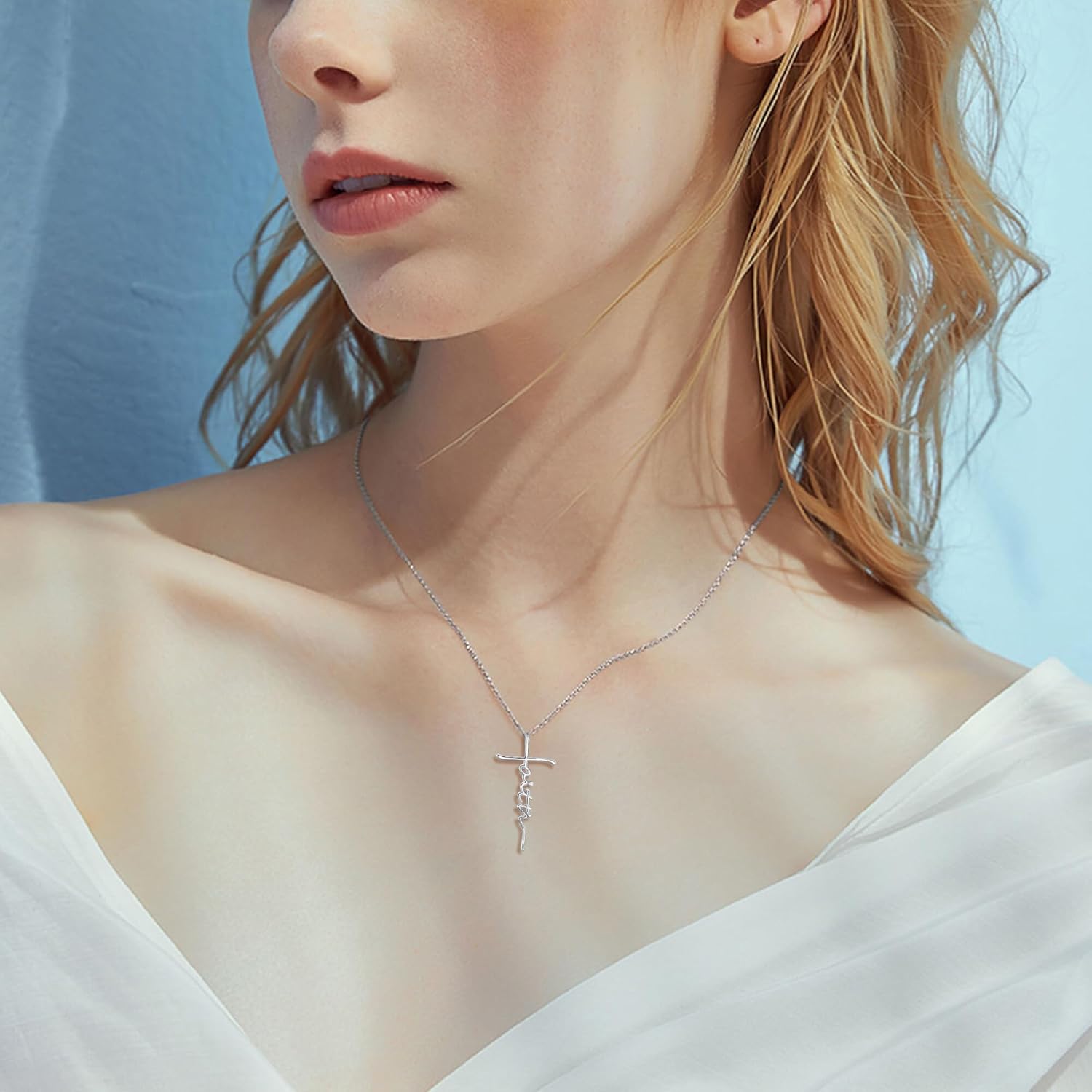 URONE Faith Necklace for Women Sterling Silver Cross Faith Pendant Necklace Christian Religious Jewelry Gifts - Image 2
