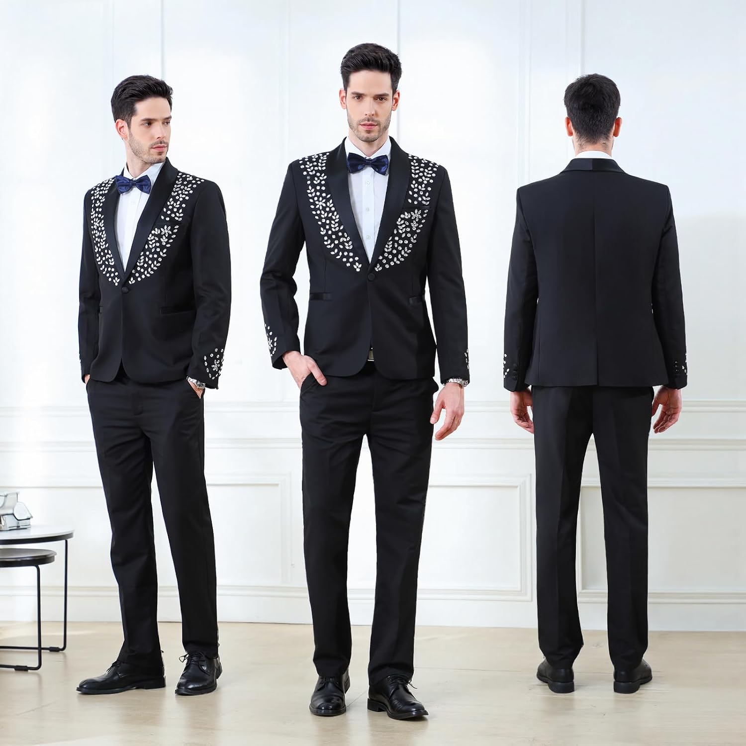 Men's 2 Piece Suit Slim Fit Suits for Men One Button Blazer Wedding Party Jacket Pants Set Beads Tuxedo Set - Image 2