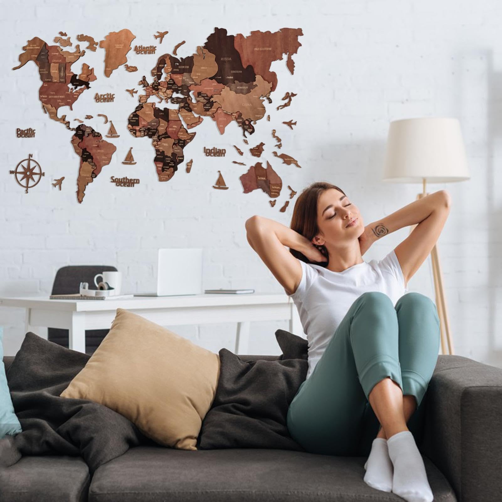Weltkarte- Weltkarten-Wandkunst, Weltreisekarten Für Die Wand | -Wandkarte Aus Mit Bundesstaaten Und Hauptstädten, Dekorative Wandkunst-Karte Für Zuhause, Schule, Café, Wohnung, Schlafsaal
