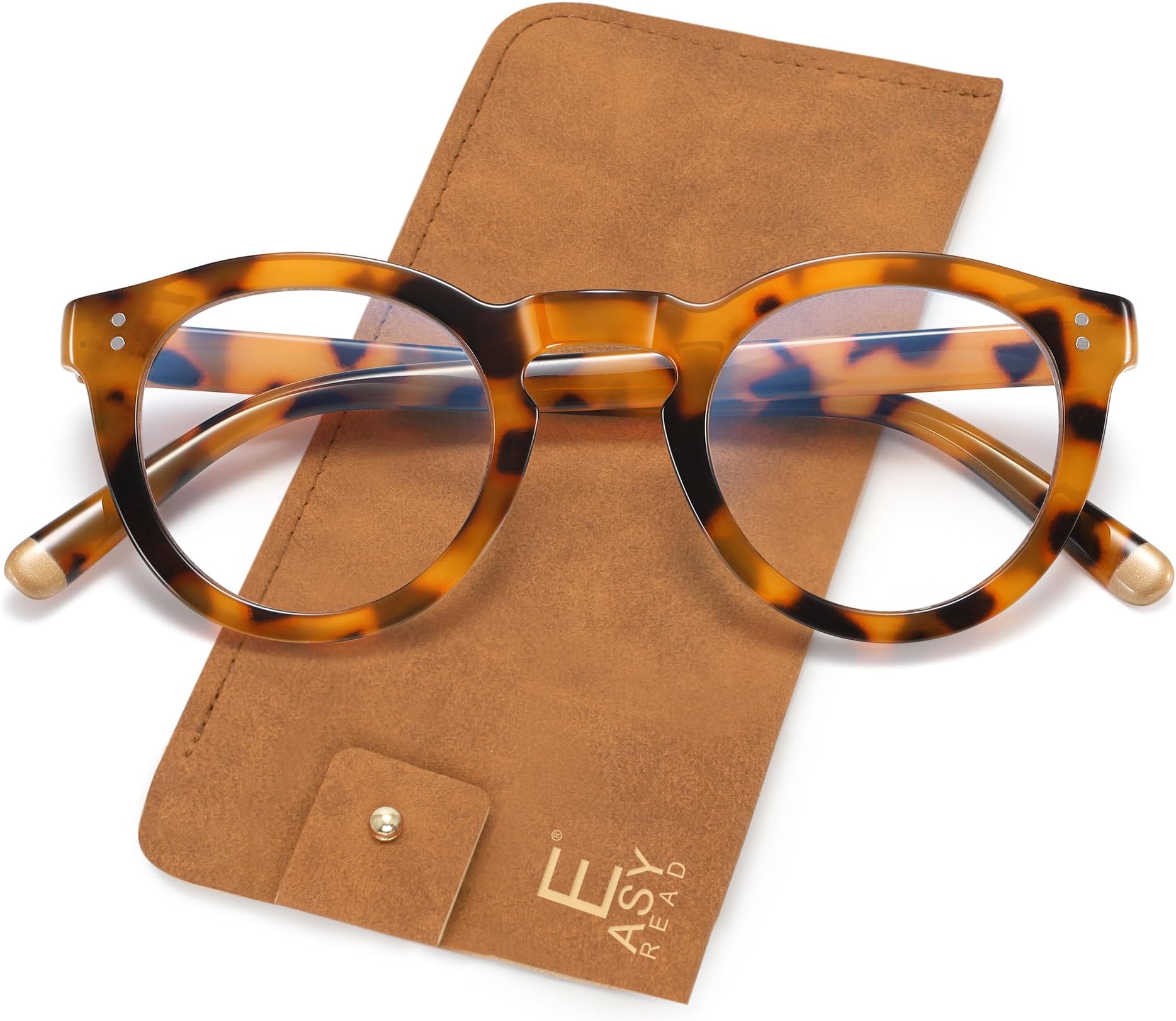 EASY READ Retro Round Blue Light Blocking Reading Glasses for Women,Anti UV Readers for Women with Spring Hinge