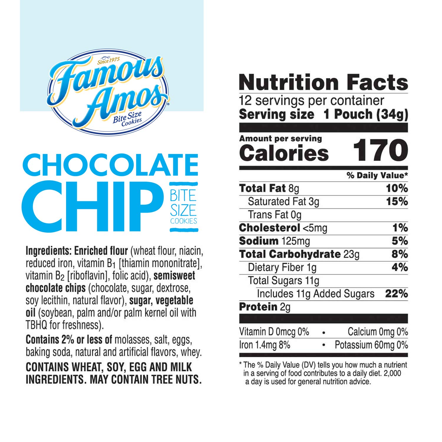 Famous Amos Cookies, Bite Size Chocolate Chip, 1.2 Oz, Pack of 12