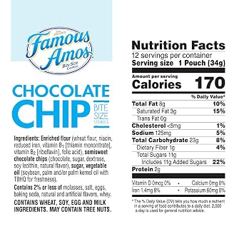 Famous Amos Cookies, Bite Size Chocolate Chip, 1.2 Oz, Pack of 12