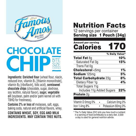 Famous Amos Cookies, Bite Size Chocolate Chip, 1.2 Oz, Pack of 12