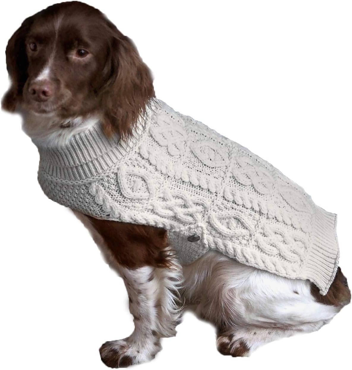 Aran Crafts Irish Dog's Coat 100% Merino Wool, Authentic & Traditional Feel, Classic Sweater-Style Knit Designs for Your Best Friend, Made in Ireland. (R4523-MED-AGRE)