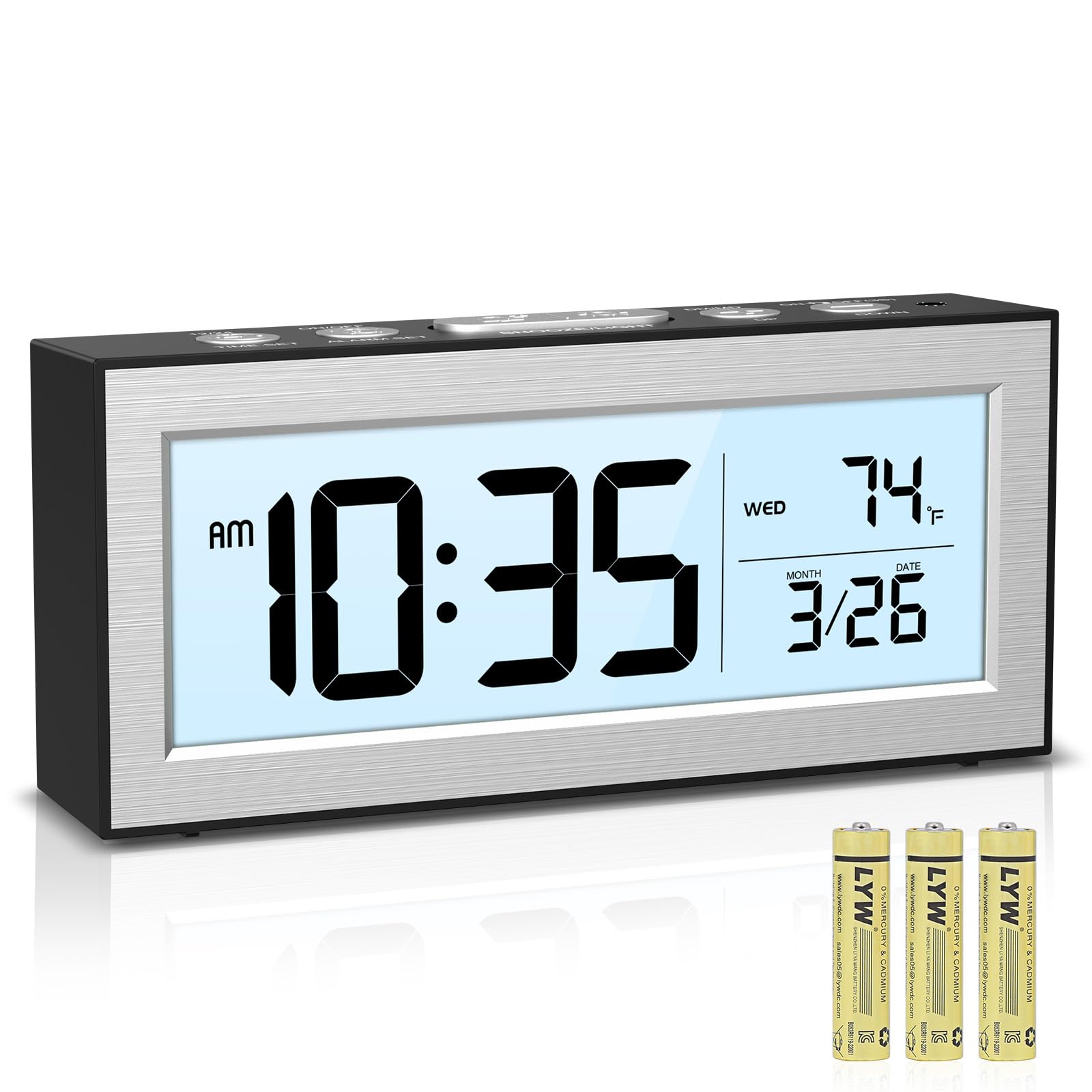 Reloj despertador digital a pilas con temperatura y pantalla LCD 1