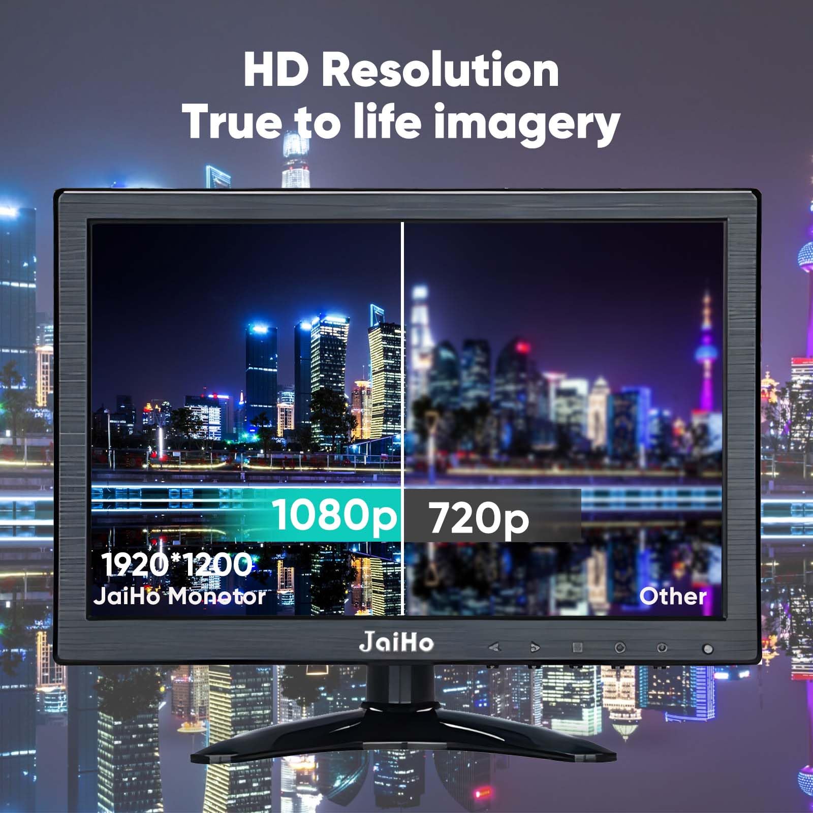 JaiHo Wyświetlacz 10,1 cala IPS kąt widzenia 180 stopni, 1920 x 1200 Full HD mini monitor PC HDMI VGA 16:10 przenośny drugi monitor do laptopa Raspberry Pi, mały ekran LCD samochód ciężarówka