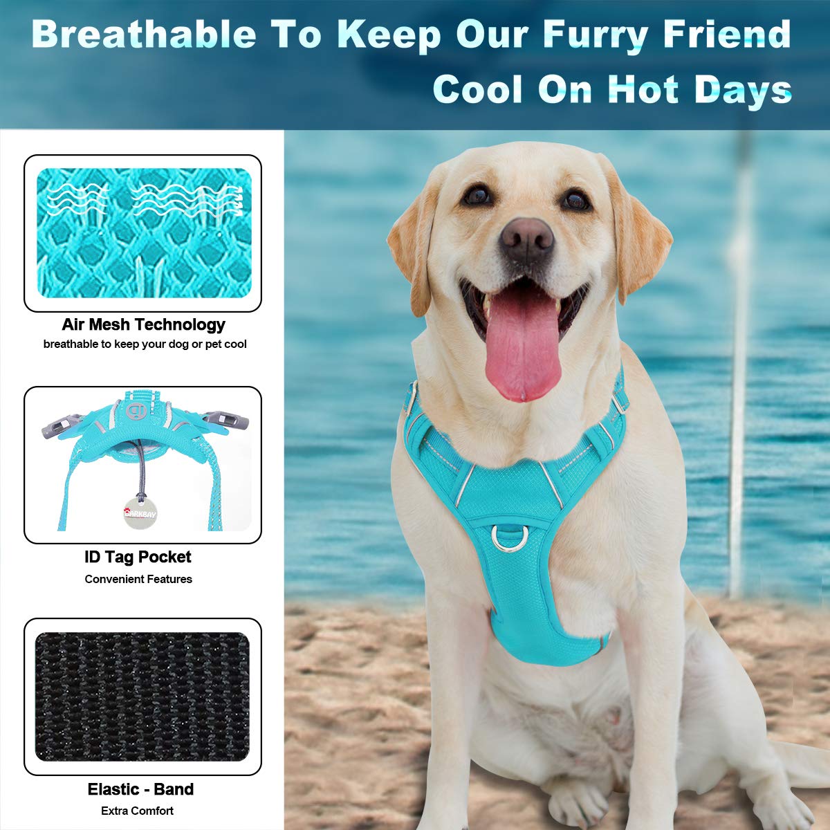 BARKBAY No Pull Dog Harness Large Step in Reflective Dog Harness with Front Clip and Easy Control Handle for Walking Training Running with ID tag Pocket