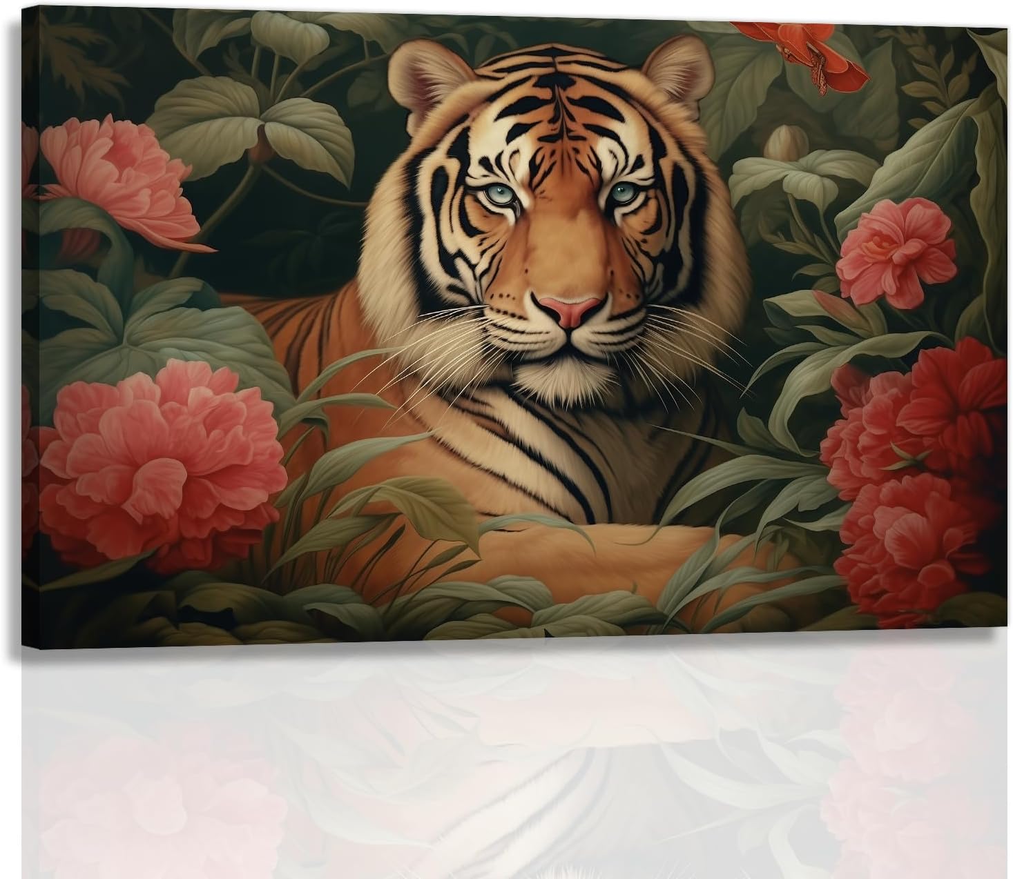 Tiger Canvas Wall Art Vibrant Floral Wildlife Painting Framed Abstract Jungle Decor Ready To Hang Modern Home Office Wall Decor(Artwork-1,12"x18")