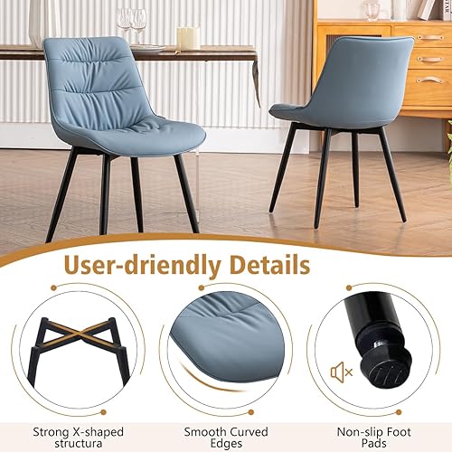 Miniatura 4 de Kidol & Shellder Juego de 2 sillas de comedor, modernas sillas laterales tapizadas de piel sintética con respaldo cómodo, silla sin brazos de