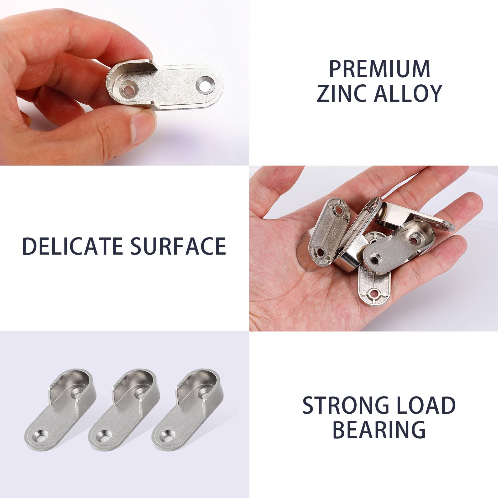 16 PCS Silver Oval Closet Rod End Supports - Polished Chrome Oval Closet Rod Brackets With Mounting Screws