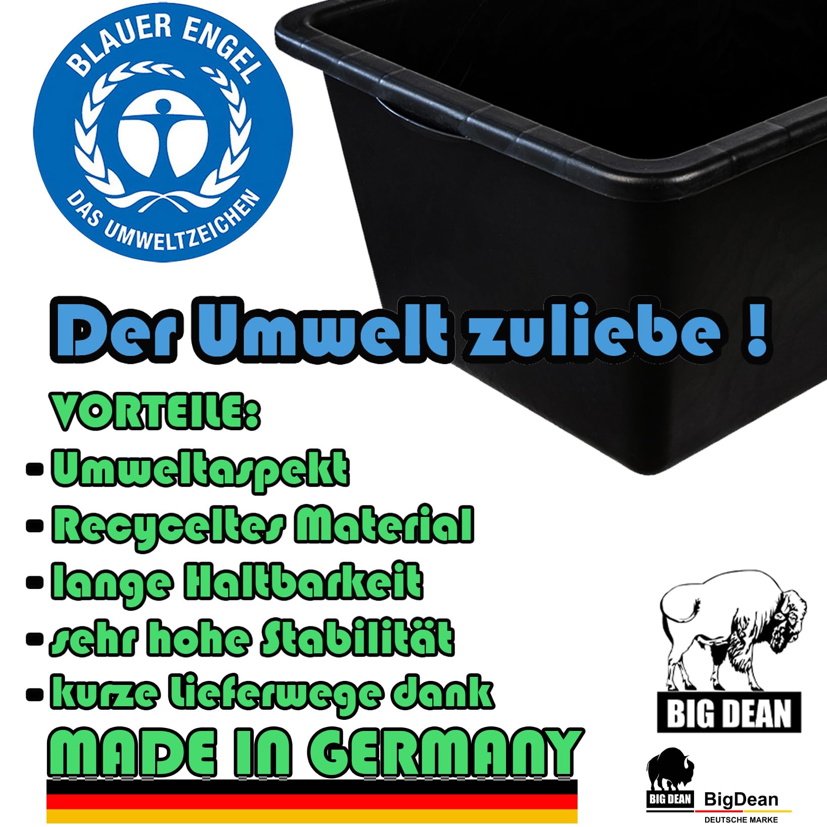 BigDean Blauer Engel Lot de 5 bacs à mortier carrés 80 l 80 x 48 x 28 cm