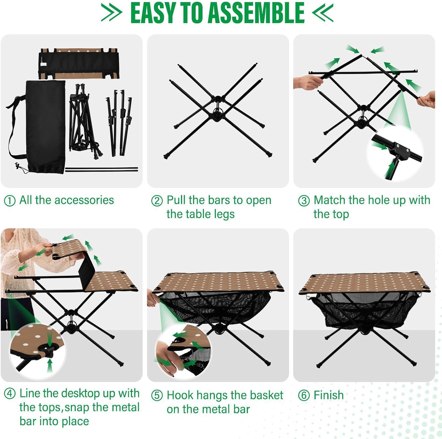 Short Foldable Table Brown Background White Dots Ultra Compact Camping Table Fold Up for BBQ Party Camping